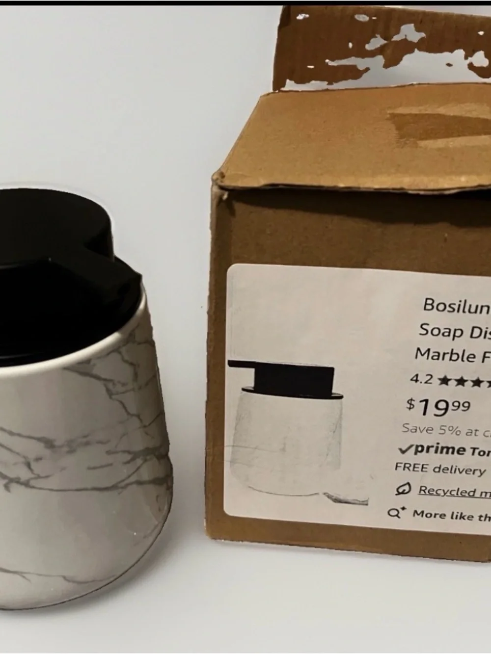 Marble Pattern Ceramic Soap Dispenser with Black Pump